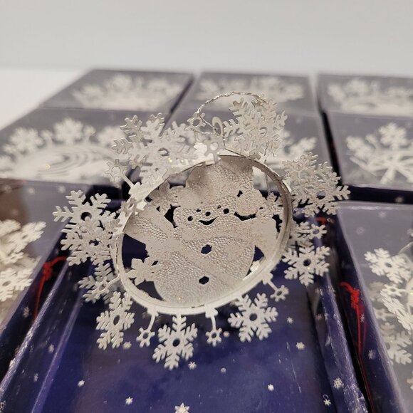 Ornaments Set 12 Metal Winter Lace Snowflake White Hanging Christmas Tree Box - Picture 10 of 10